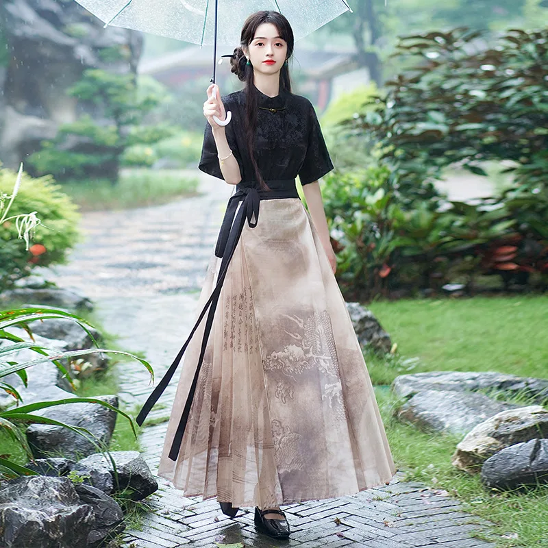 Китайская юбка YOUDEYISI на одной пуговице с воротником-стойкой и короткими рукавами