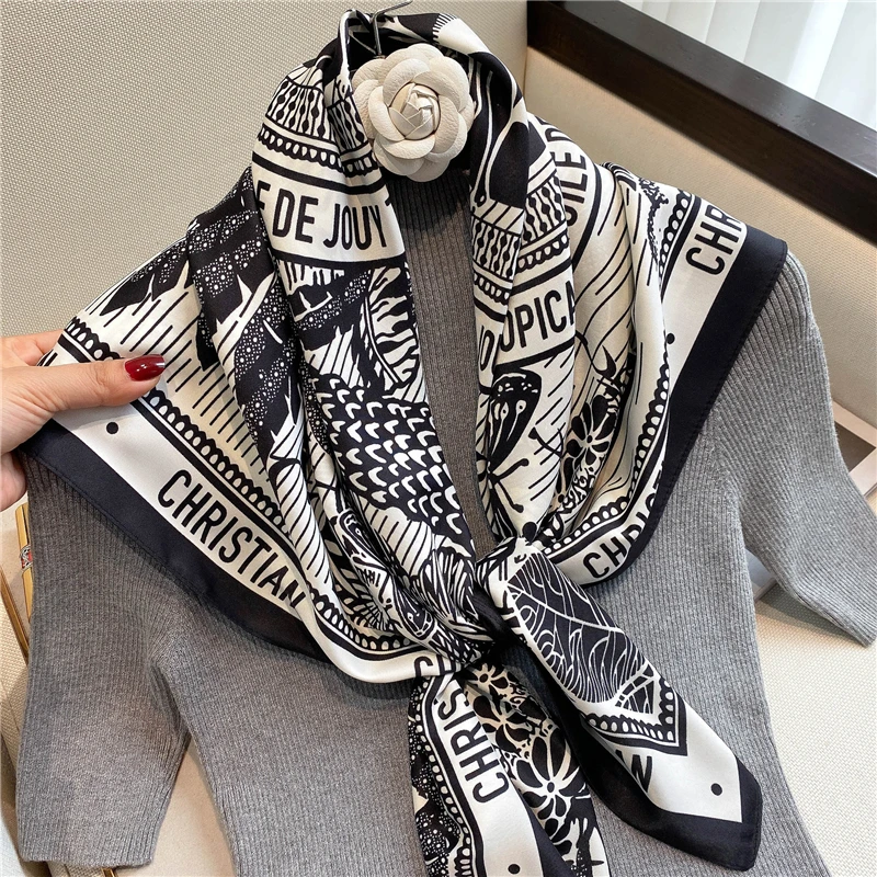 

2022 Silk Scarf 90x90cm Luxury BrandDesigner Hair Print Head Large Handkerchief Hijab Shawl Women bandanna foulard muffler wrap