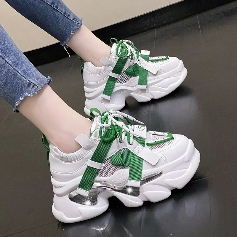 

8CM Platform Mesh Sneakers Women Breathable Tennis Female Vulcanized Shoes Spring Chunky Sneakers Sports Dad Shoes Woman Autumn