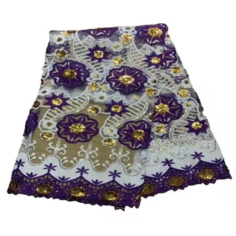 

Африканская кружевная ткань, швейцарская хлопковая фиолетовая/Золотая Высококачественная французская сетчатая кружевная ткань с блестками, нигерийские кружевные ткани для свадьбы