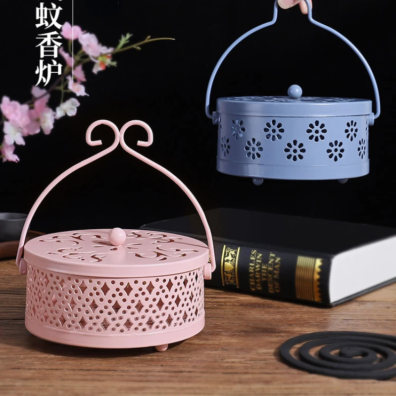 

Mosquito Coil Tray Household Mosquito Incense Holder Tray Iron Fireproof Anti-Scald with Lid Indoor Creative Incense Burner