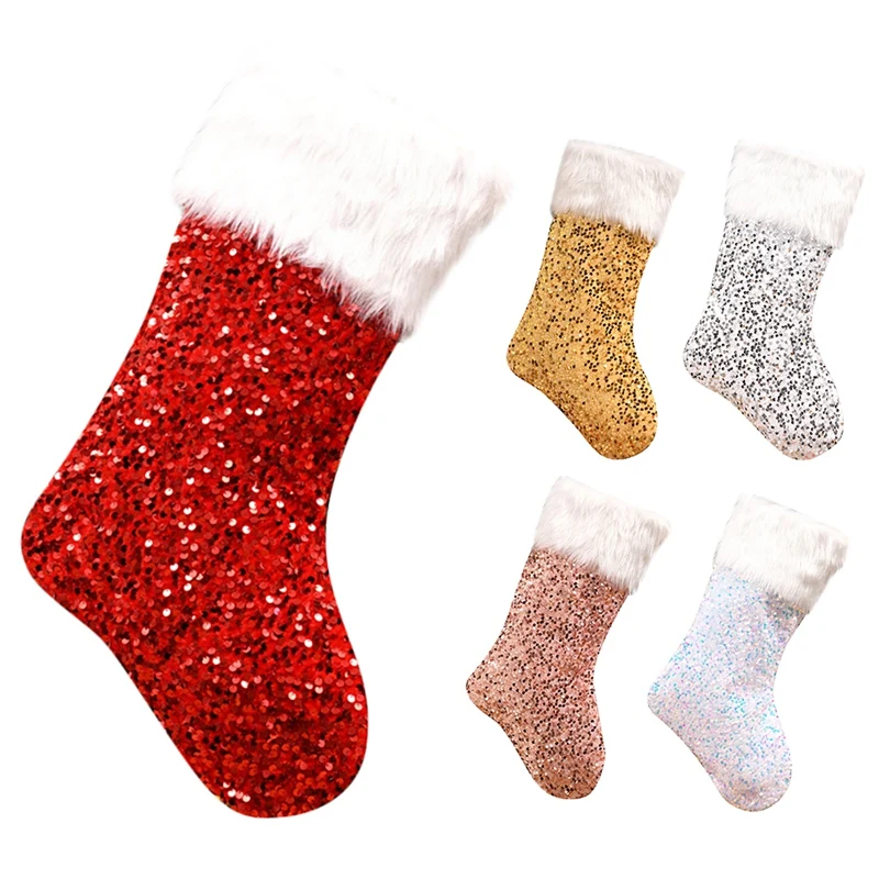 

Sequin Christmas Stockings - Home New Year Fireplace Candy Gift Bag Christmas Tree Decoration