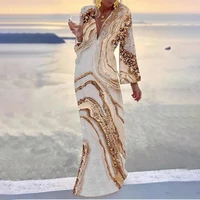 women fashion dress vintage stylish marble print v neck dress female summer beach dress elegant party wear robe