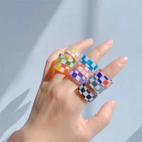 gothic colorful geometric lattice ring for women fashion multicolor resin acrylic open finger ring vintage jewelry gift 2022