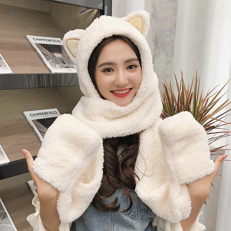 Зимняя шапка женская плотная шарф перчатки один из трех частей Корейская версия