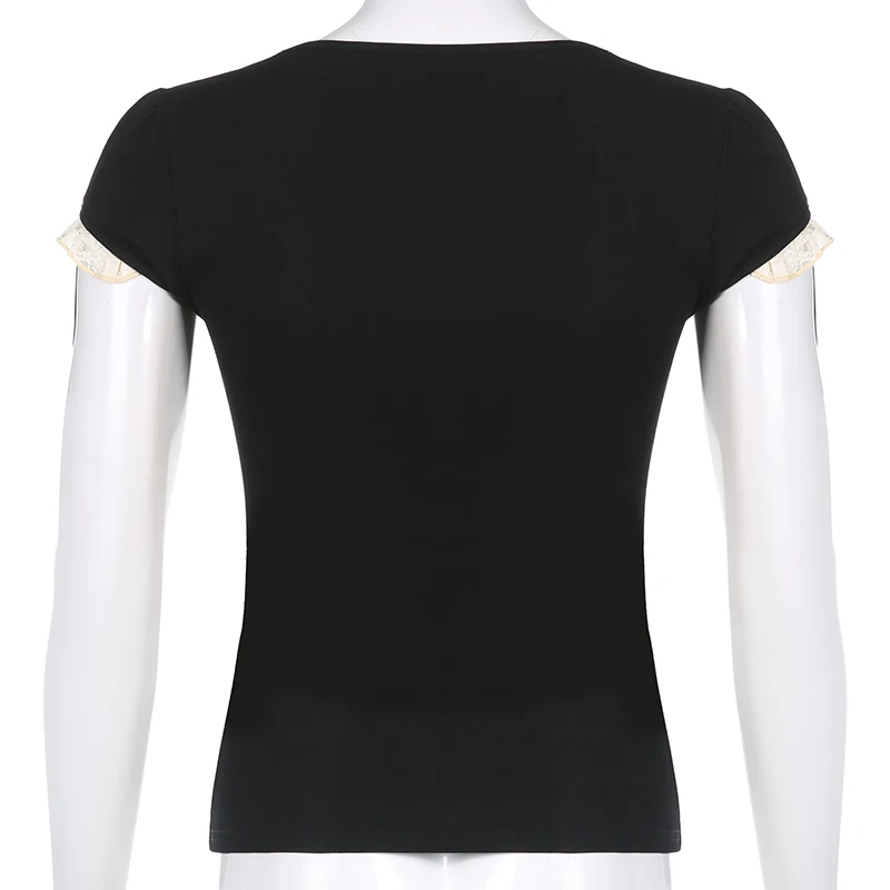 Женский винтажный Топ Milkmaid Лоскутная кружевная плиссированная футболка с