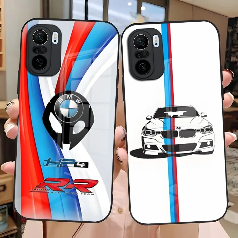

Luxury BMW Sports Drift Car Phone Case Glass Design For Xiaomi Redmi Note 13 10 10T 11i 11T 11 9 8 11S Poco X3 M4 F3 Pro Covers