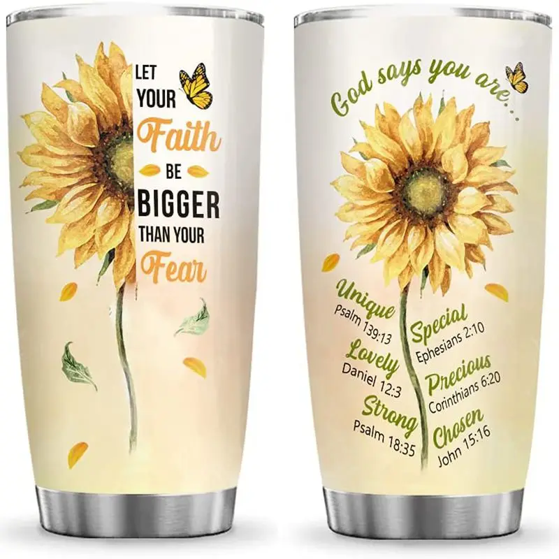 

Motivation Sunflower Faith Bigger Than Fear Tumbler Cup with Lid Double Wall Vacuum Thermos Insulated Travel Coffee Mug Bottle