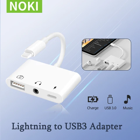 Адаптер Lightning iPhone на USB3 OTG для камеры, разветвитель аудиоразъема для наушников 3,5 мм для iPhone14/13/12/iPad с зарядкой
