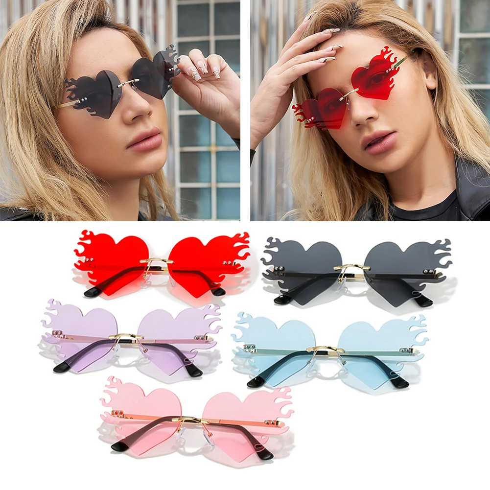 

Vintage Rimless Sunglasses Women Fashion Heart Shape Sunglasses For Women New Pink Green Shades Glasses Men Eyewear