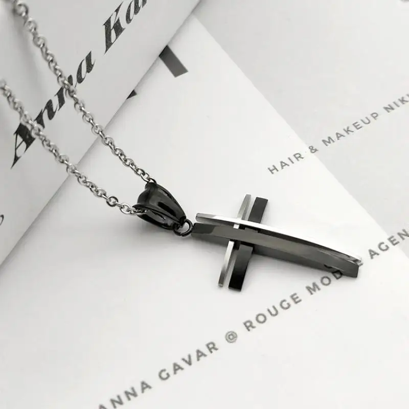 

Stainless Steel Double Cross Pendant Necklace Men Women Religious Amulets Jewelry Fashion Party Church Prayer Jewelry Wholesale