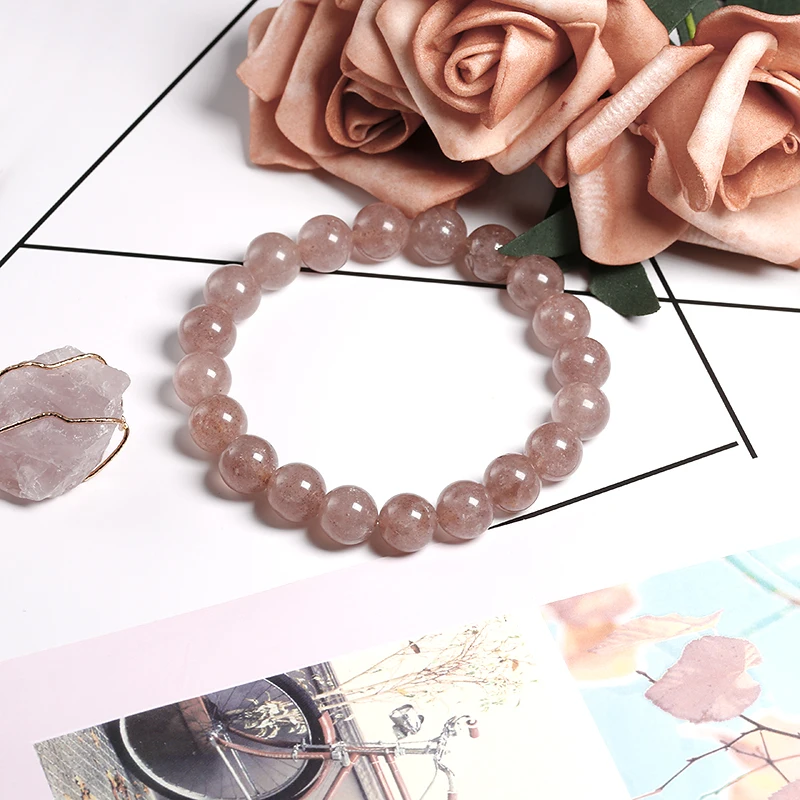 

5A Natural Bracelet 8mm Strawberry Crystal Beads Bracelet Bangle For Diy Jewelry Women And Men Giving Present Amulet Accessorie