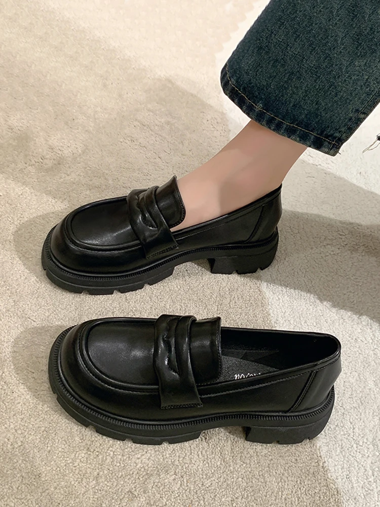 

Casual Woman Shoe Female Footwear Clogs Platform British Style Slip-on Oxfords Black Flats All-Match New Dress Summer Creepers P