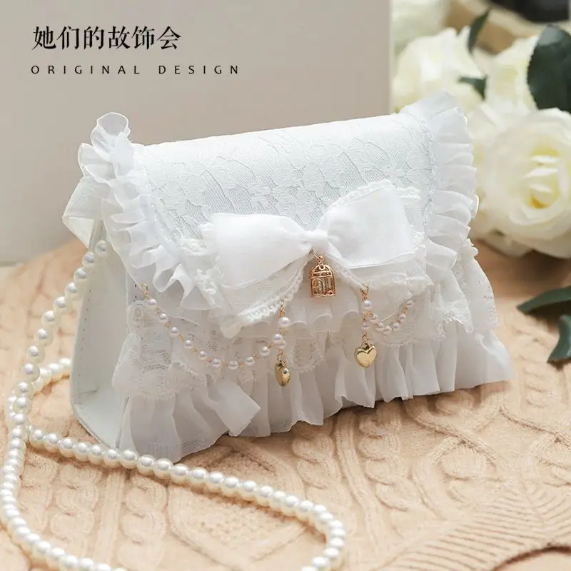 

Gentle Bag 2020 New Trendy Lolita Bag Elegant Chain Bag Lace Japanese Pearl Handbag