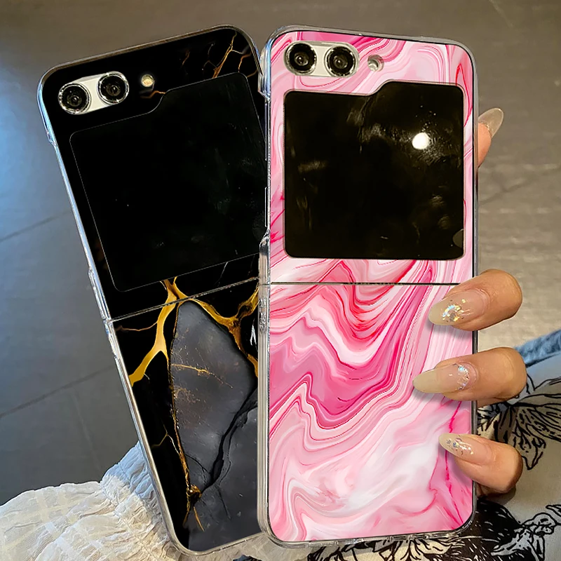 Прозрачный складной чехол для телефона с мраморным рисунком Samsung Galaxy Z Flip5 Flip4 Flip3