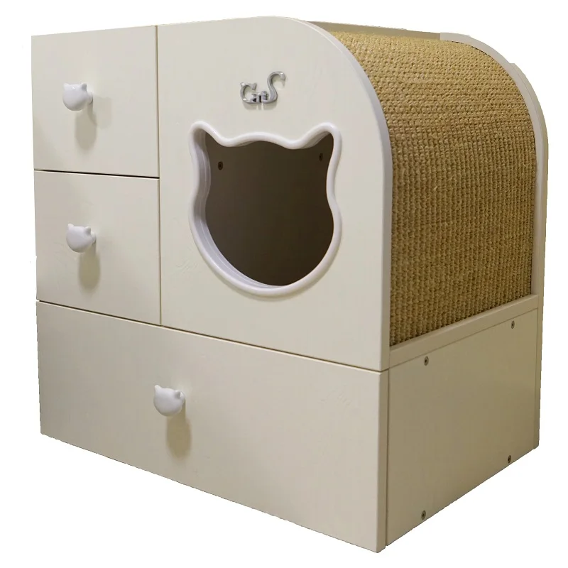 

Cat Shared Furniture Solid Wood Anti-Cat Bite Line Bedside Table and Cat Nest