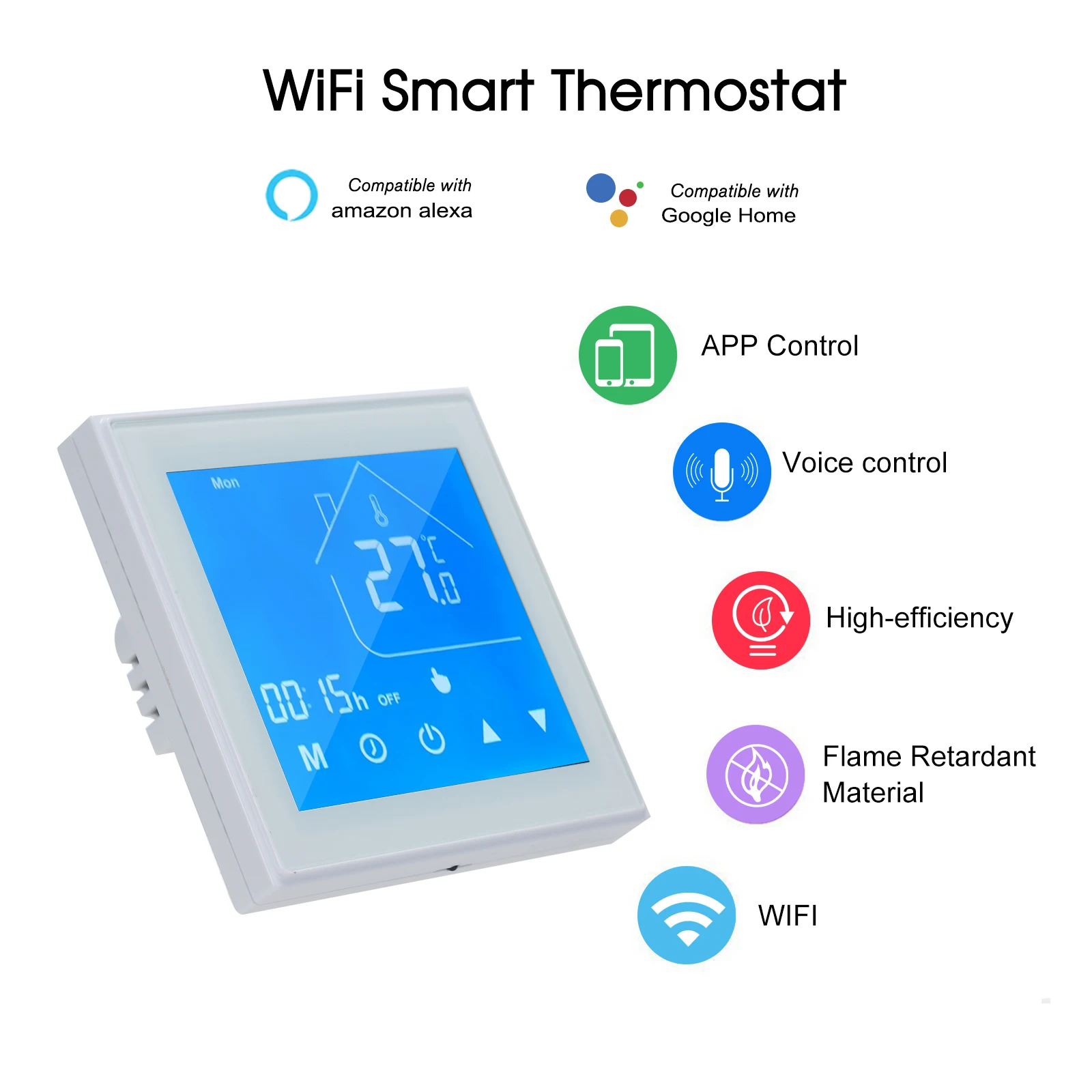 

WiFi Smart Thermostat Temperature Controller LCD Display Week Programmable for Water Heating Works with Alexa Google Home 5A