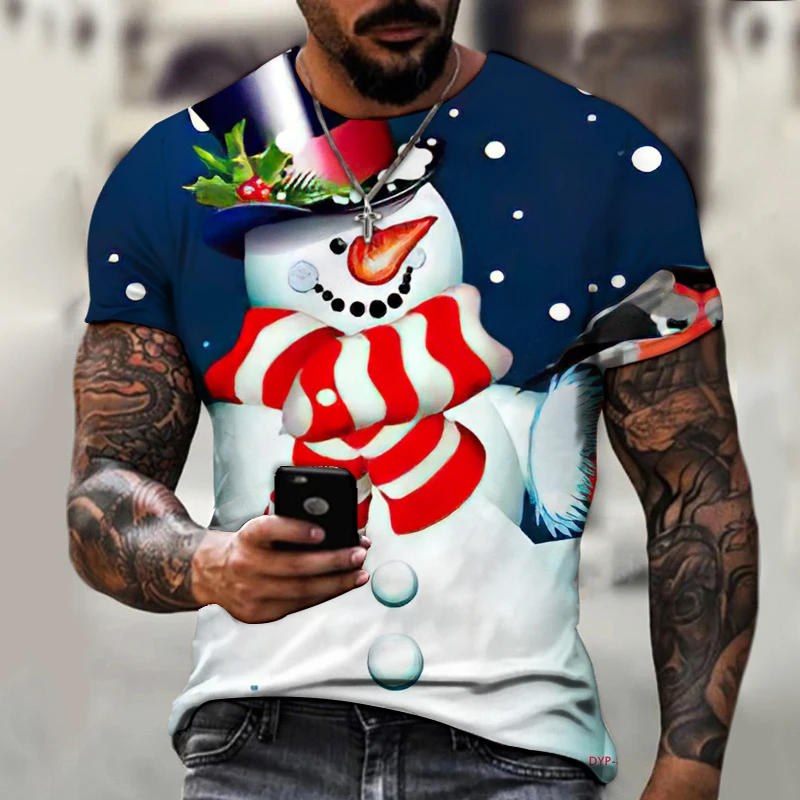 

Men's T Shirts Christmas Cute Snowman Short Sleeve T-shirt for Men O Neck Fashion Oversized Top 2022 Holiday Party Clothing Tees