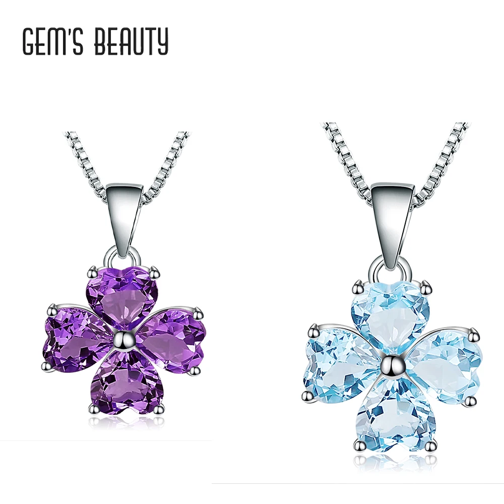 

Gem's Beauty women's neck chain Natural Gemstones Amethyst Topaz plata de ley 925 original certificada heart shaped leaves