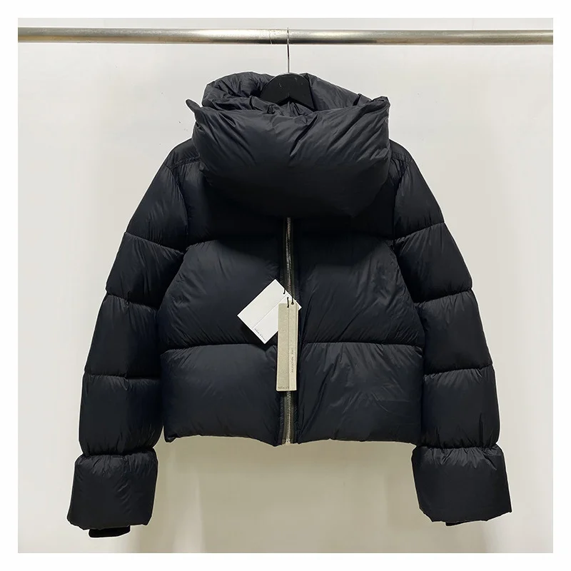 

RO Black Thick Winter Puffer Jackets With Scarf Collar For Men Women Bread White Down Coat Loose Short Parka Plus Size