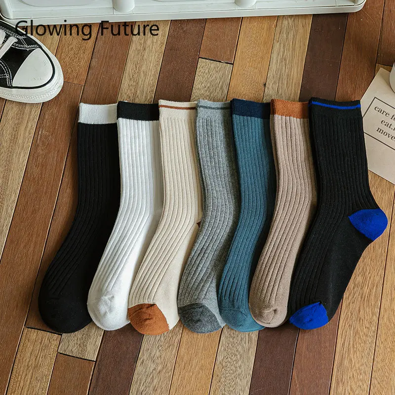 

Хлопковые мужские носки Весна-Лето корейские универсальные простые вертикальные полосатые повседневные мужские модные длинные носки