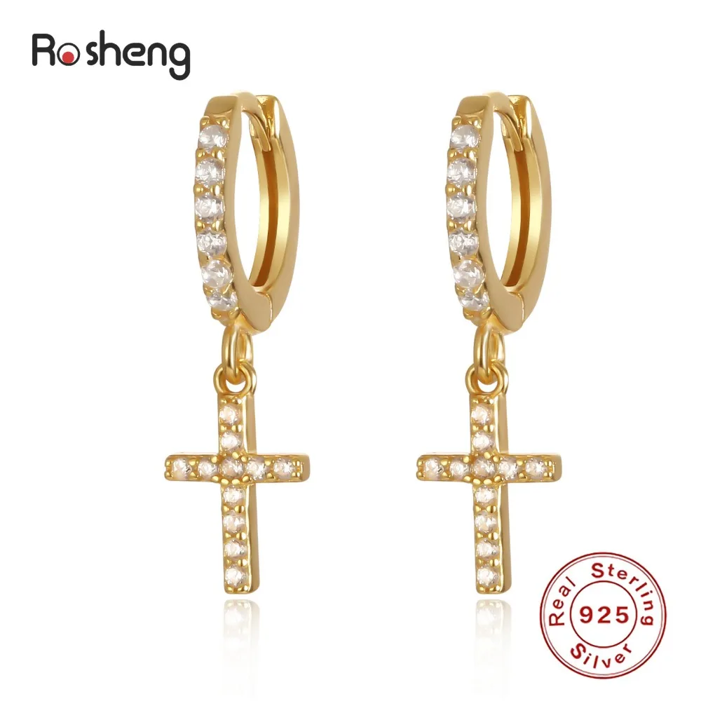 

925 Sterling Silver Zircon Geometric Cross Diamond Silver Jewelry Stud Earrings for Women 18k Gold Plated Party Wedding Gifts