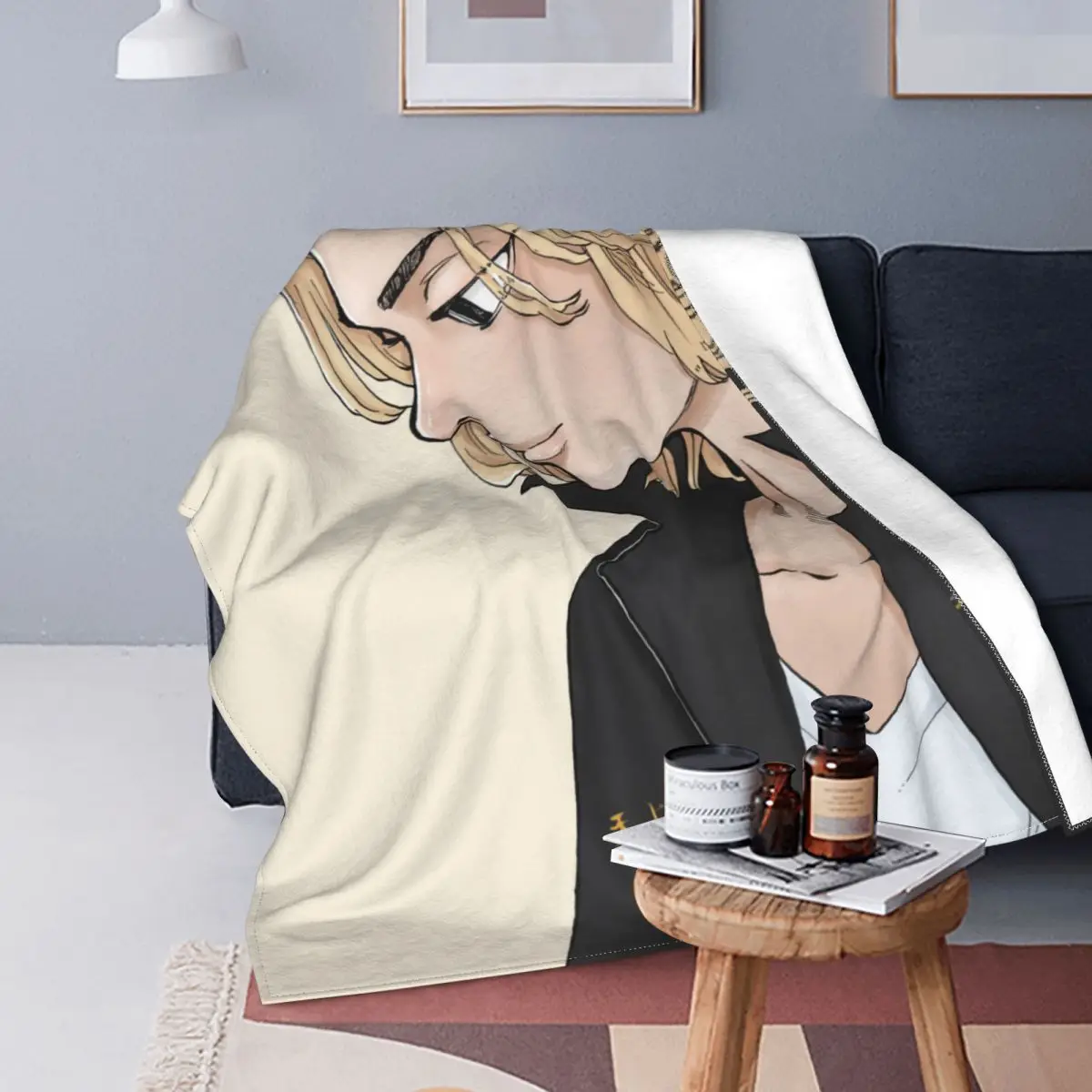

Mikey Takemichi Hanagaki Knitted Blanket Coral Fleece Plush Tokyo Revengers Anime Warm Throw Blanket for Car Sofa Couch Bed Rug