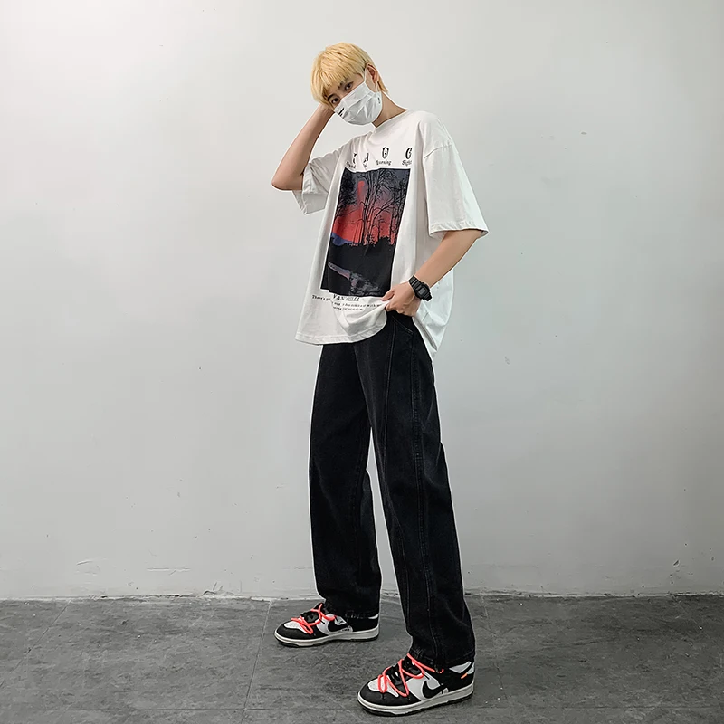 

High Quality Jeans American Ins Street Men and Women Hiphop Fried Street Loose Straight Long Pants Straight Wide Leg Jeans