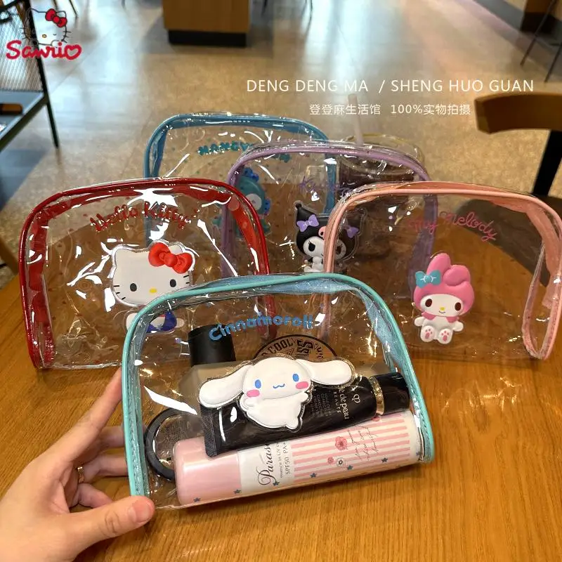 

Kawaii Sanrios Hello Kitty Kuromi Cartoon Cute Girl Waterproof Transparent Makeup Bag Travel Cosmetics Storage Bag Children Gift