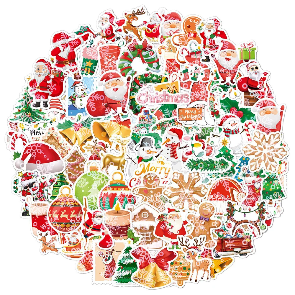 

10/30/50/100pcs Holographic Laser Merry Christmas Stickers Cartoon Deer Santa Claus Snowman Decals Decorative Gift Cute Sticker
