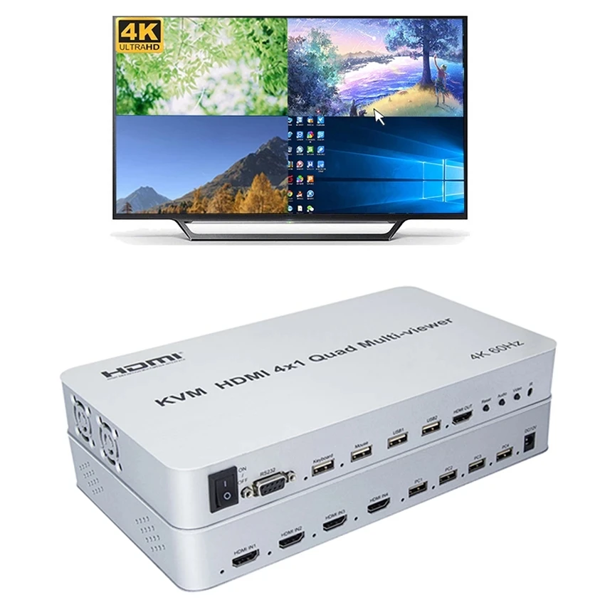 

4K @ 60HZ 4 Ports KVM Switch HDMI Multi-Viewer Seamless Switch 4X1 HDMI Quad Screen Real Time Multiviewer Support mouse through