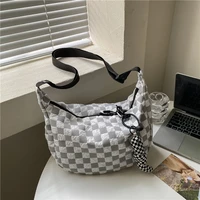 new women shoulder bags vintage checkerboard hit color messenger bag women crossbody bags female canvas handbag