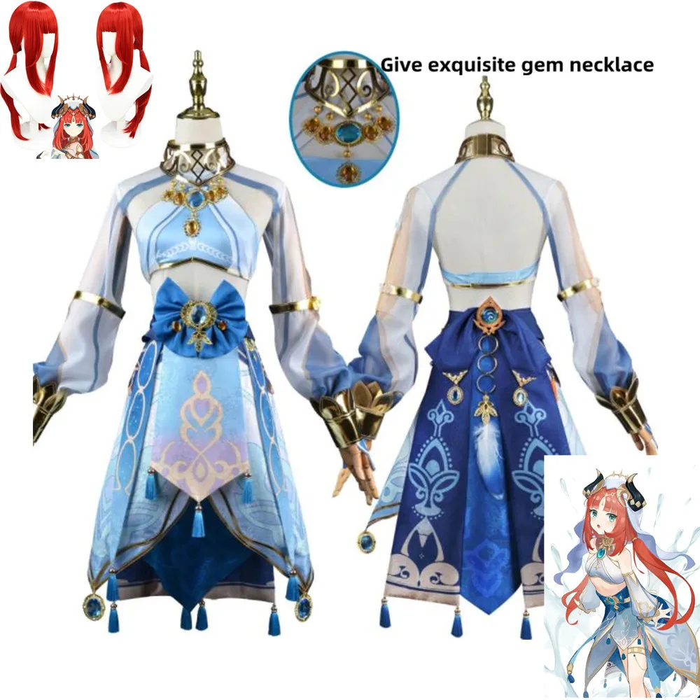 

Косплей по мотивам игры Genshin Impact Nilou Женская юбка Топ полный костюм парик головной убор ожерелье искусственная кожа костюмы на Хэллоуин пода...