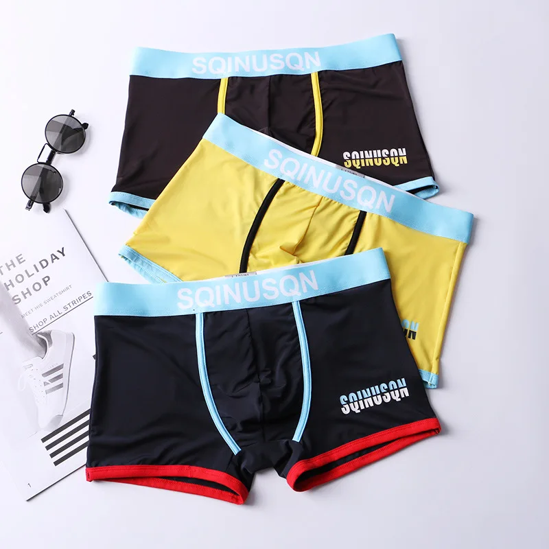 3 Pcs Summer Ice Silk Men's Panties Low Waist Thin Section Shorts Fitted and Comfortable Boxers Fashion Print Underwear