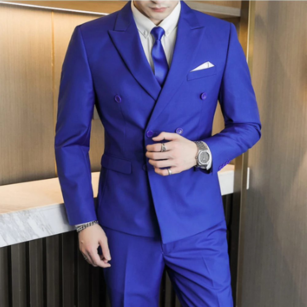 2022 Casual Fashion Luxurious Business Men's Suit for Wedding Party Tuxedos Slim Fit Peak Lapel Pink Suits Male(Jacket+Pants)