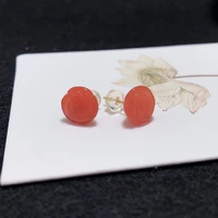 shilovem 18k yellow gold natural south red agate stud earrings fine jewelry cute wedding gift new plant women yze10105524nh