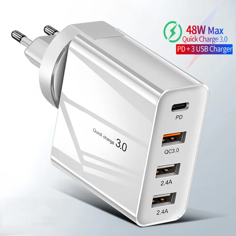 Зарядное устройство складное с 4 USB-портами и поддержкой быстрой зарядки 48 Вт |