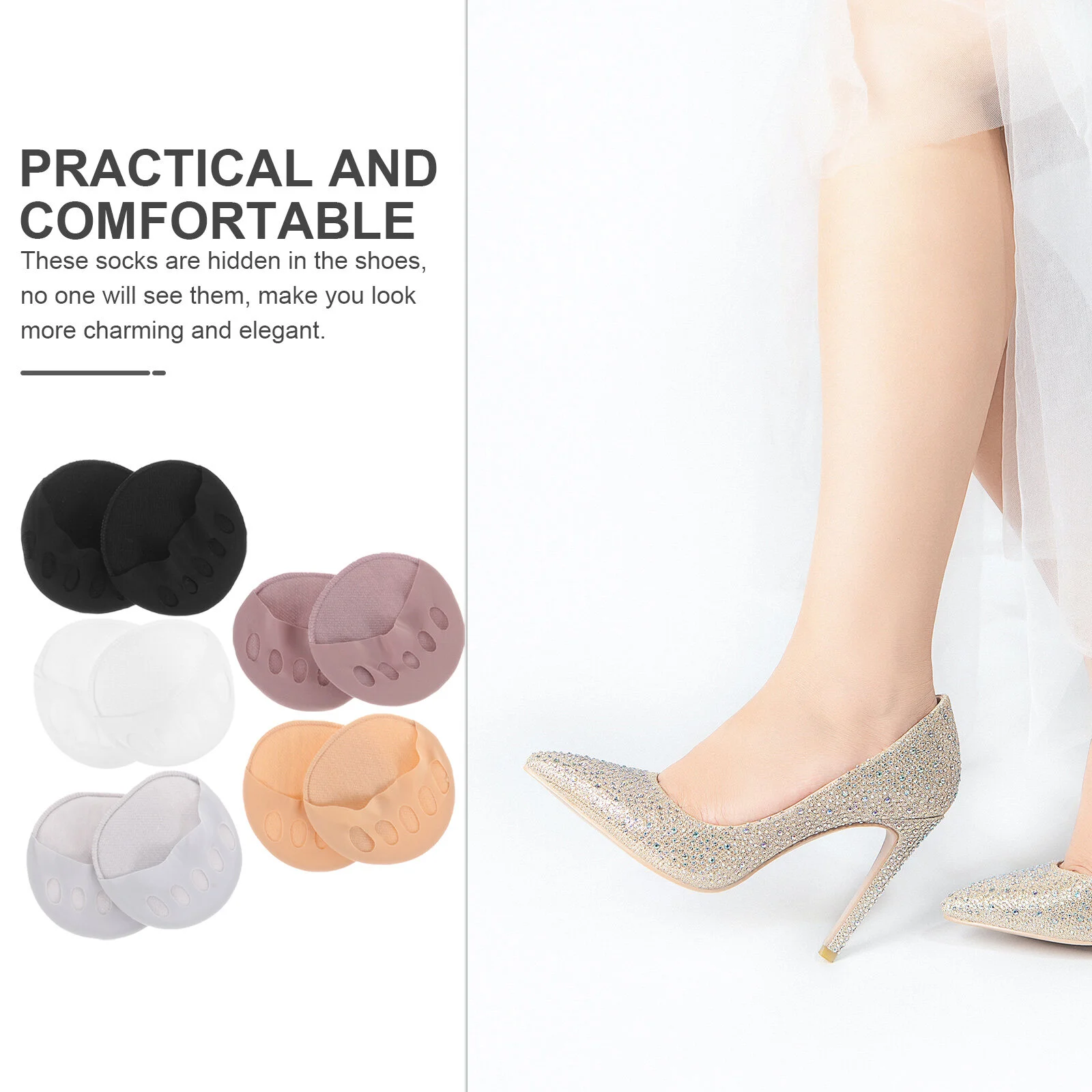 5 Pairs Socks High Heel Women Separated Finger Anti-skid Palm Non-slip Half Invisible Summer Toe Cotton Women's Forefoot