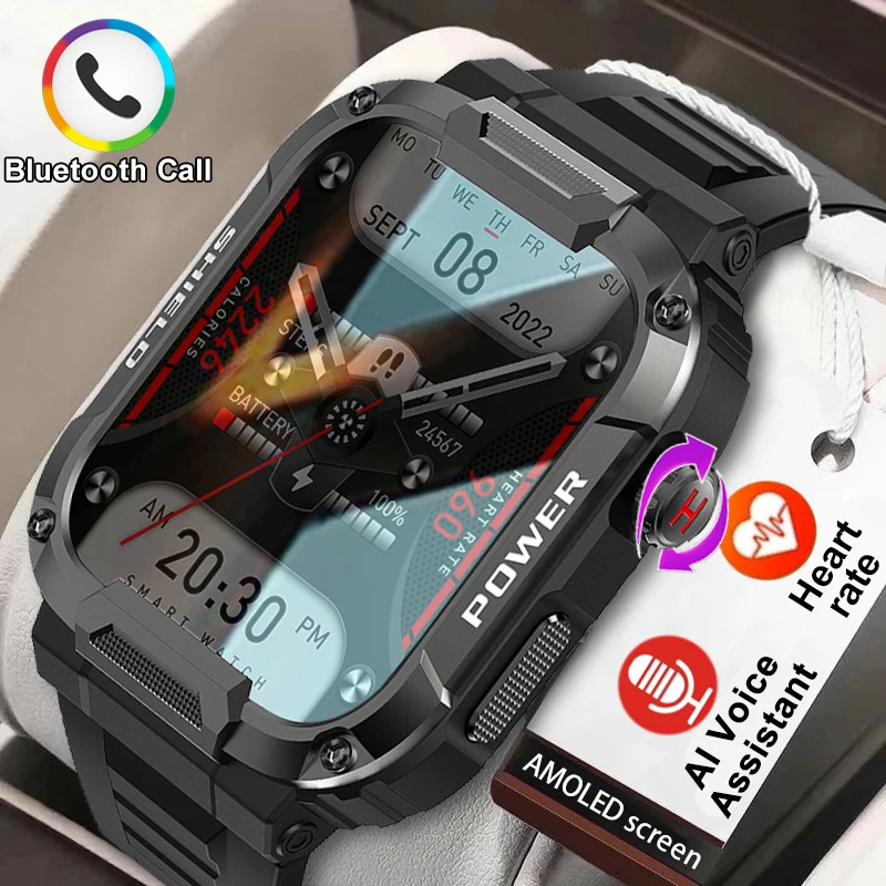 2023 New Bluetooth Call Military Smartwatch Men Heart Rate Blood Pressure Health Smart Watch Recording IP68 Waterproof Clockes