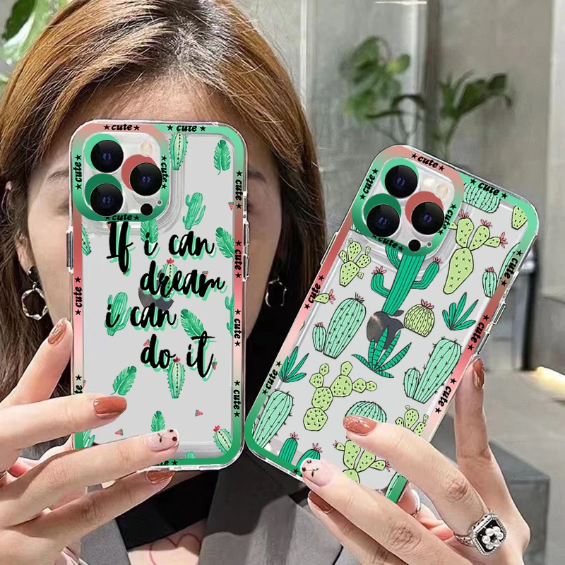 

Candy Color Art Cactus Plant Phone Case for iPhone 11 12 13 Mini Pro Max 14 Pro Max Case shell