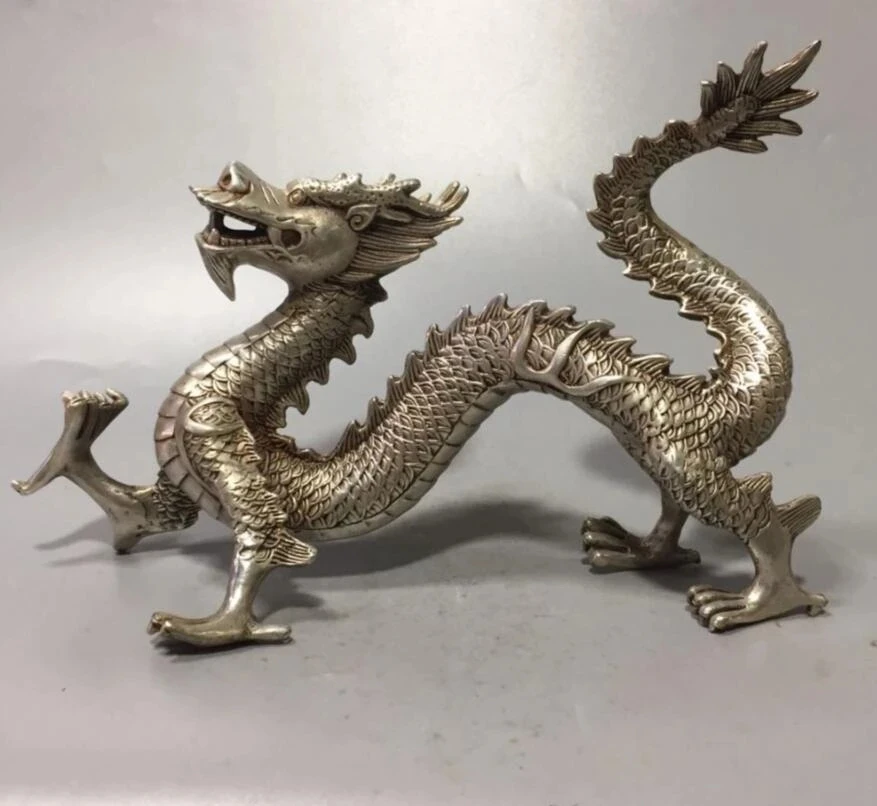 

China White copper Myth Beast dragon crafts statue