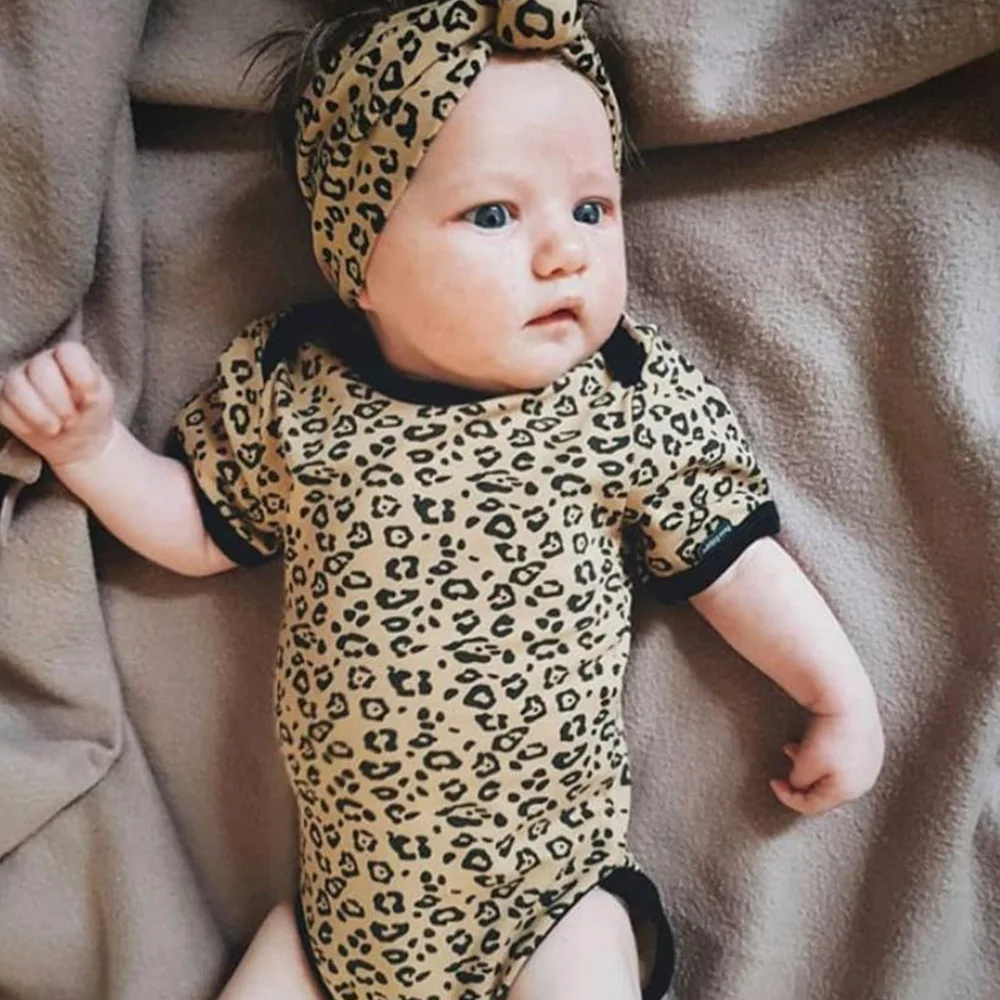 

Summer Children's Clothes Leopard Print Baby Boy Girl Baby Short Sleeve One-Piece Ha Clothing Triangle Climbing Suit Jumpsuit