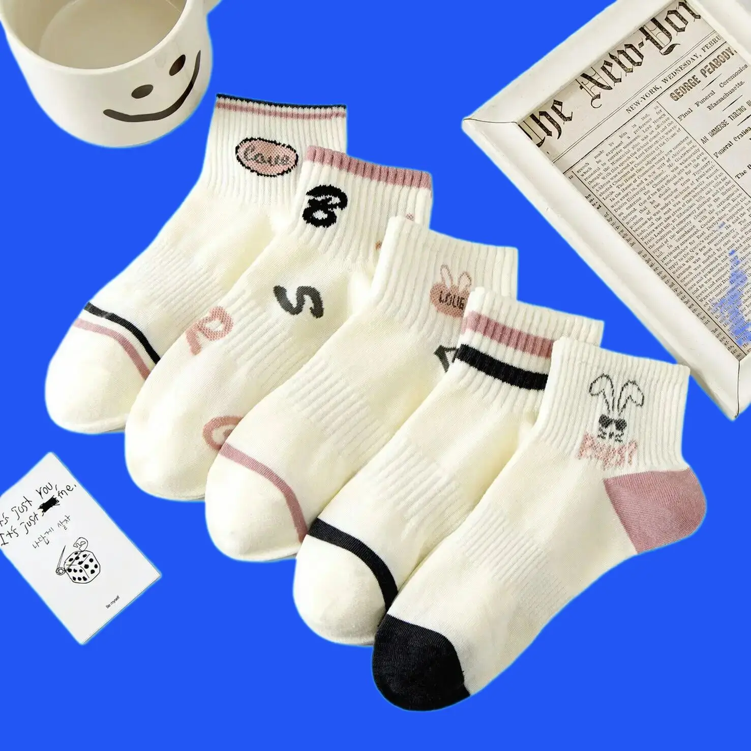 5/10 пар женские спортивные носки розовые модные розовый кролик хлопковые с