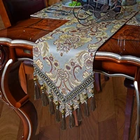 luxury damask table runner jacquard dining table runner with handmade multi tassels for dining room dresser party banquet decor
