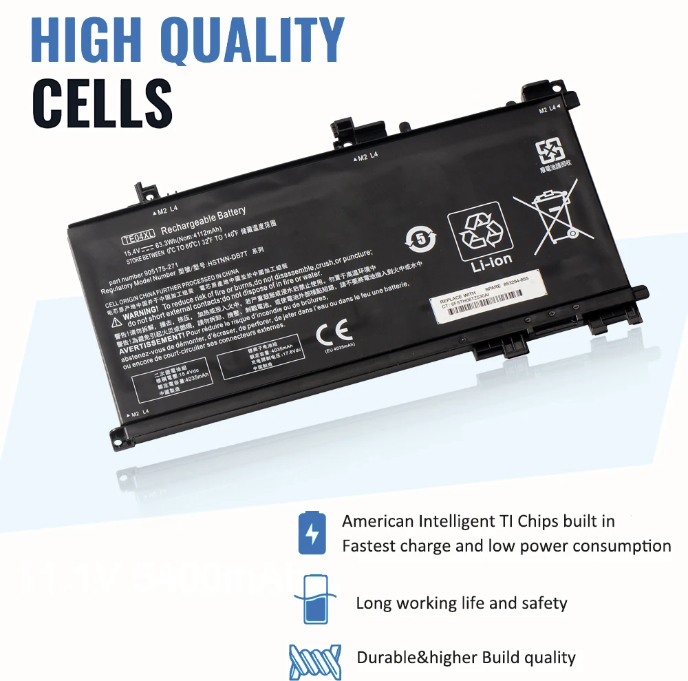 Аккумулятор ETESBAY TE04XL для ноутбука HP Omen 15 Pavilion 905175 в 271 мАч 4 Вт-ч