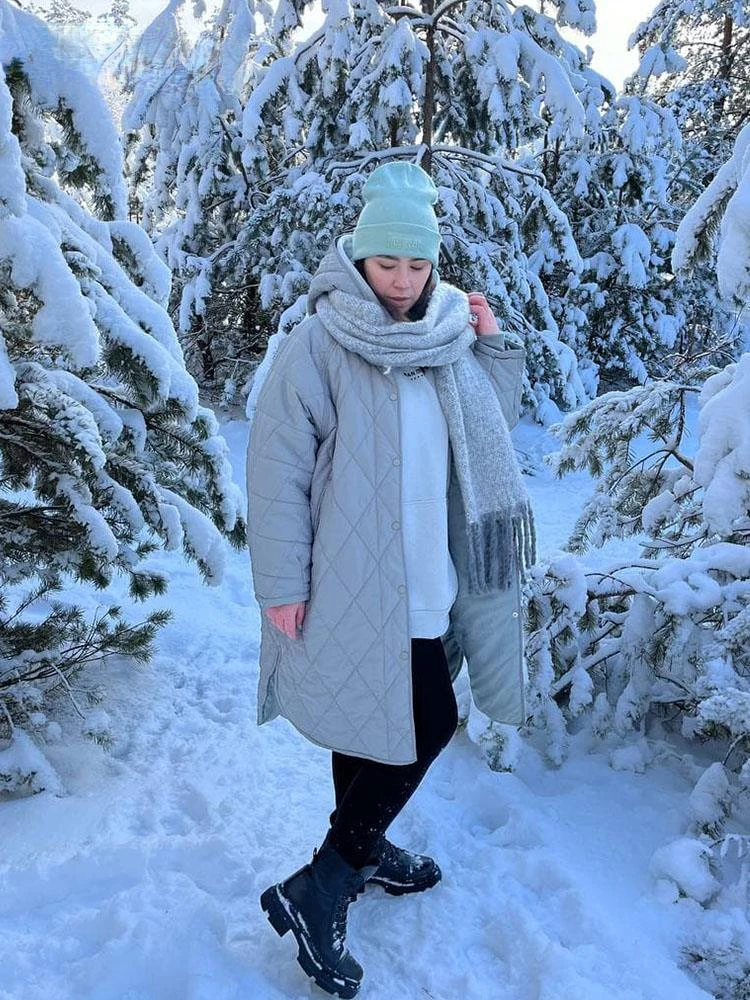 

Парка женская оверсайз с капюшоном, винтажное пальто в клетку, однотонная верхняя одежда с карманами и длинными рукавами, длинное пальто, Trf