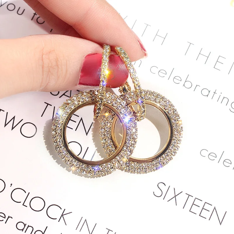 

925 Silver Needle Han Edition of The New Metal Fashion Belt Set Auger Drill Geometry Circle Stud Earrings Ear Rings for Women