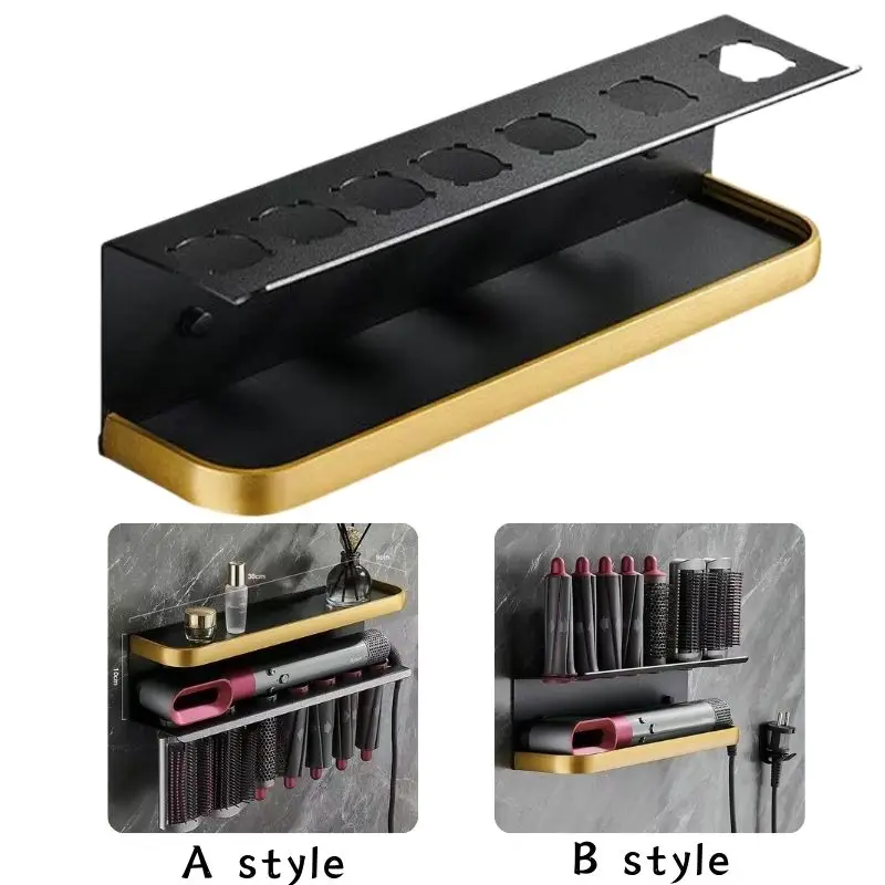 

No Punching Hairdryer Holder For Dyson Airwrap Wall-Mounted Shelf Dryer Hair Curler Holder Storage Rack Hair Care Tool Bracket