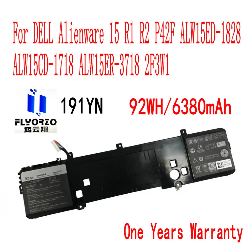 100% абсолютно новый 191YN Аккумулятор для ноутбука DELL Alienware 15 R1 R2 P42F ALW15ED-1828 ALW15CD-1718