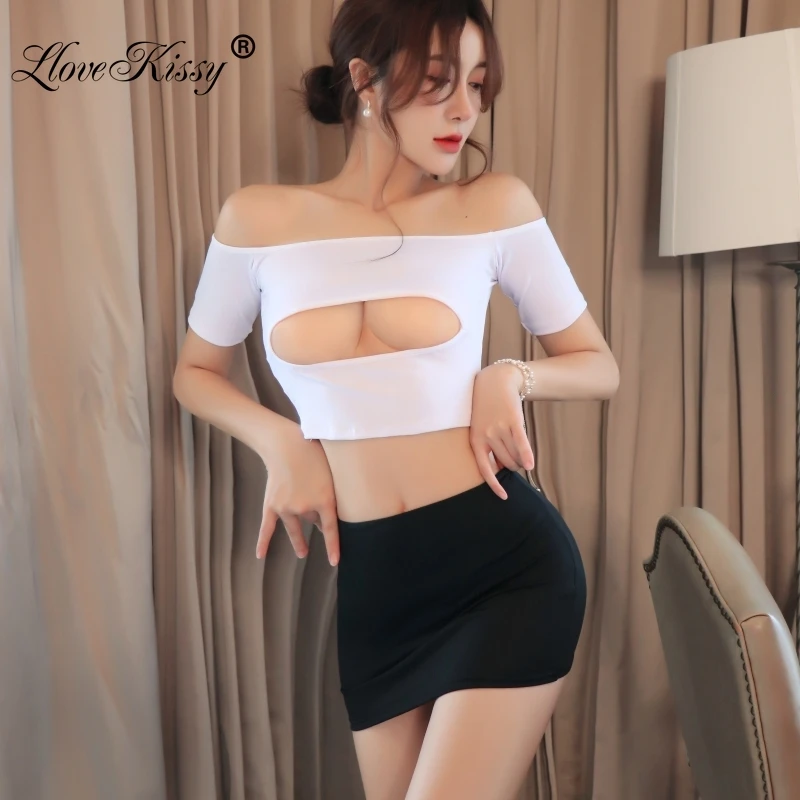 

18+White Black Cosplay Women's Sexy Office Lady Uniform Temptation Pornos Tight Fitting Secretary Nightclub Suit Hip Wrap Skirt